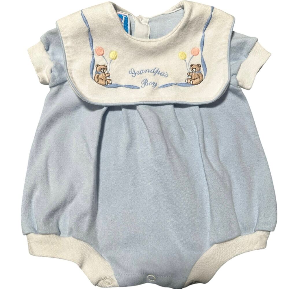 Vintage Toddle Tyke Romper Toddler Boy 0-3m Grandpas Boy Embroidered Bear Collar